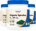 Nutricost poudre de spiruline biologique non aromatisée, 1LB Contenant pour 454 portions (3 bouteilles) - Vegan, sans OGM et sans gluten