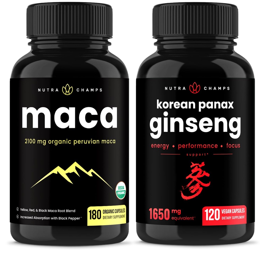 NutraChamps Capsules de racine de Maca et Ginseng Capsules 2 Pack