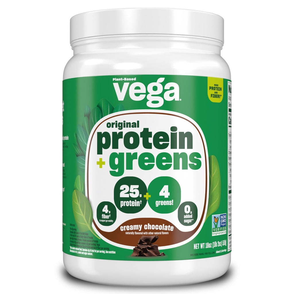 Vega Protein und Grüne Proteinpulver Creamy Chocolate (11 Portionen) 25g pflanzliches Protein Plus Gemüse, Vegan, Nicht-GVO, Erbsenprotein für Frauen und Männer, 1,2lbs