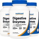 Nutricost Enzymes digestifs 620mg, 120 Capsules de Véggie (3 bouteilles) - Supplément complet enzymatique digestif