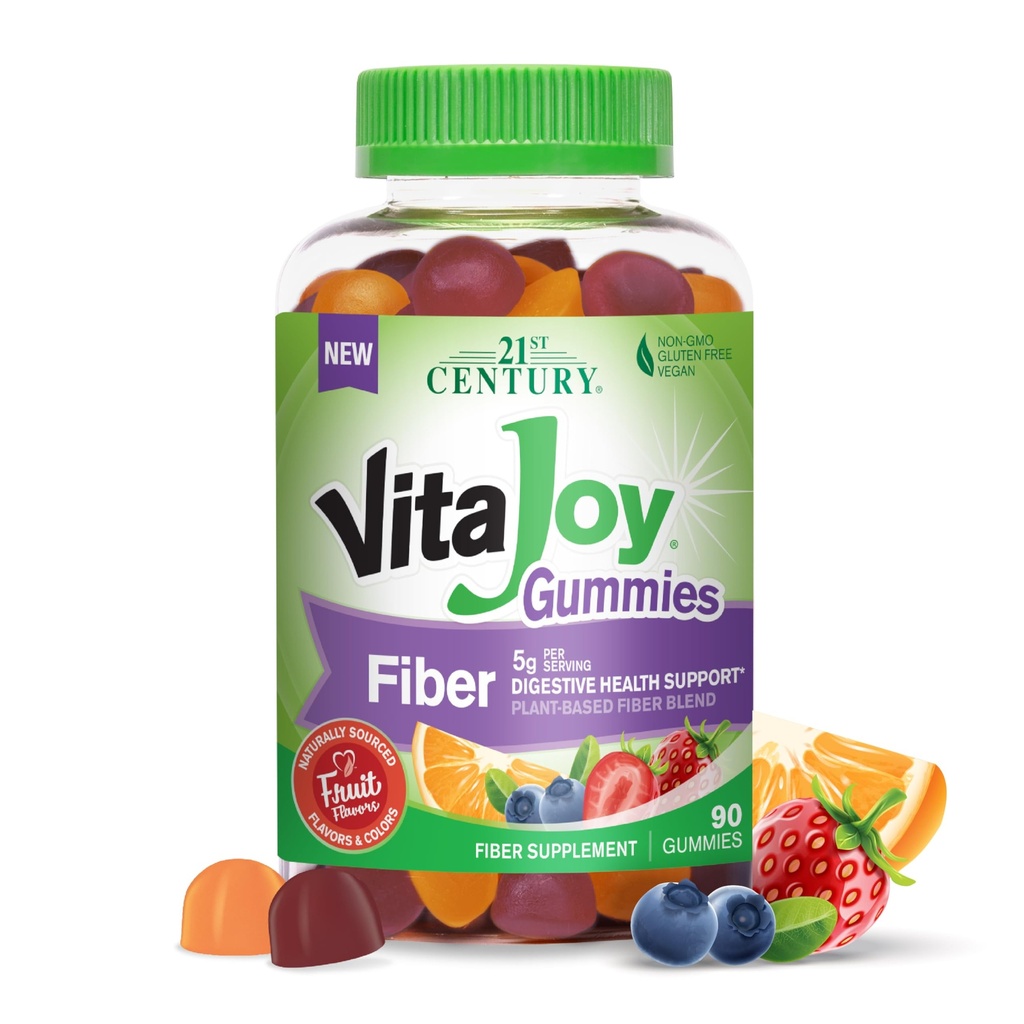 21st Century VitaJoy Fiber Gummies (Fruit Flavored, 90 Count), 5 g Fiber Per Serving for Digestive Support, Pectin-Based Prebiotic Gummies, Non-GMO, Vegan, Gluten Free, Naturally Sourced Flavors