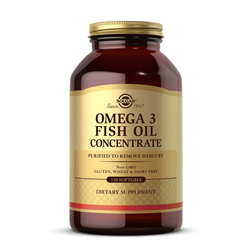 Solgar Omega-3 Concentré d'huile de poisson - 120 Softgels - Soutien à la santé articulaire et métabolique - Sans gluten, sans OGM, sans produits laitiers - 60 portions