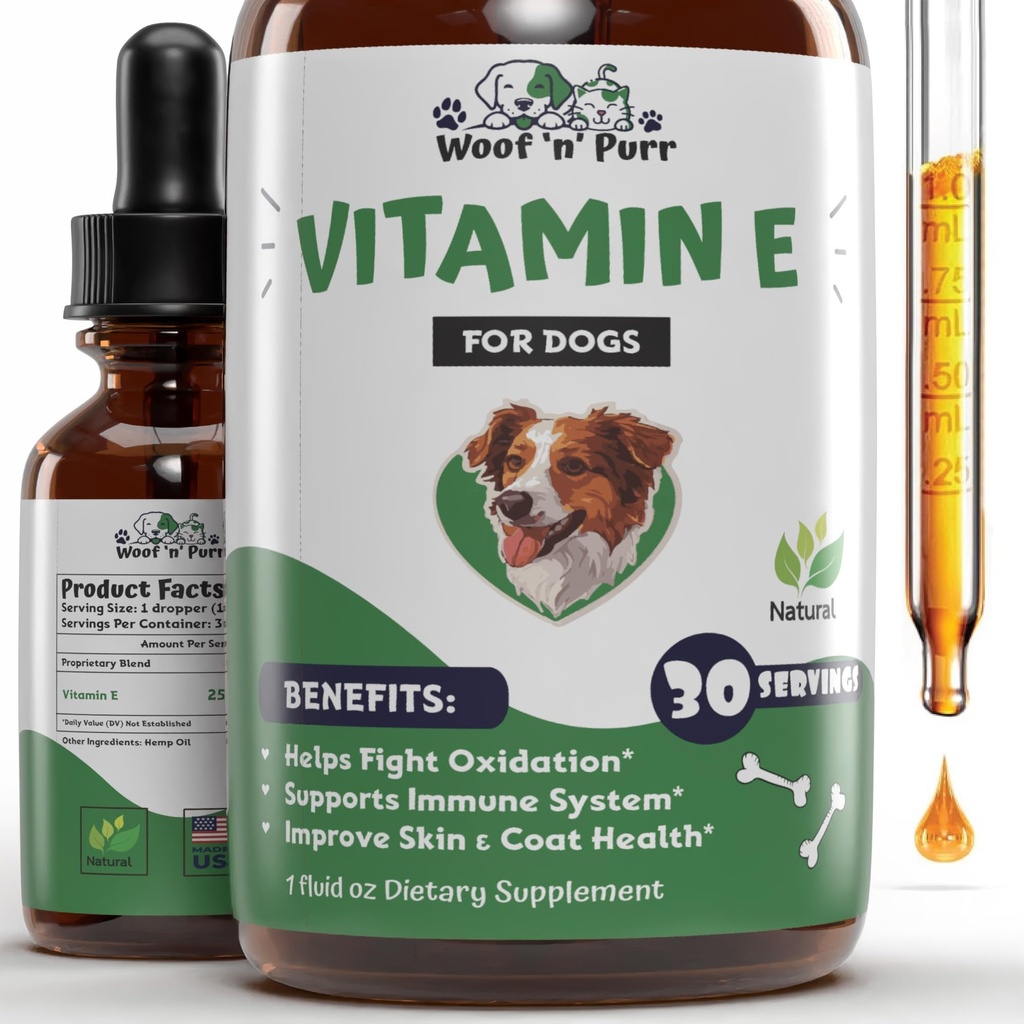 Vitamin E für Hunde - Vitamin E Hund - Vitamin E für Hund - Hunde Vitamine E - Vitamin E Canine - Vitamin E Ergänzung für Hunde - Vitamin E Öl Hund - Hunde Vitamine - Hunde Immununterstützung - 1 fl oz