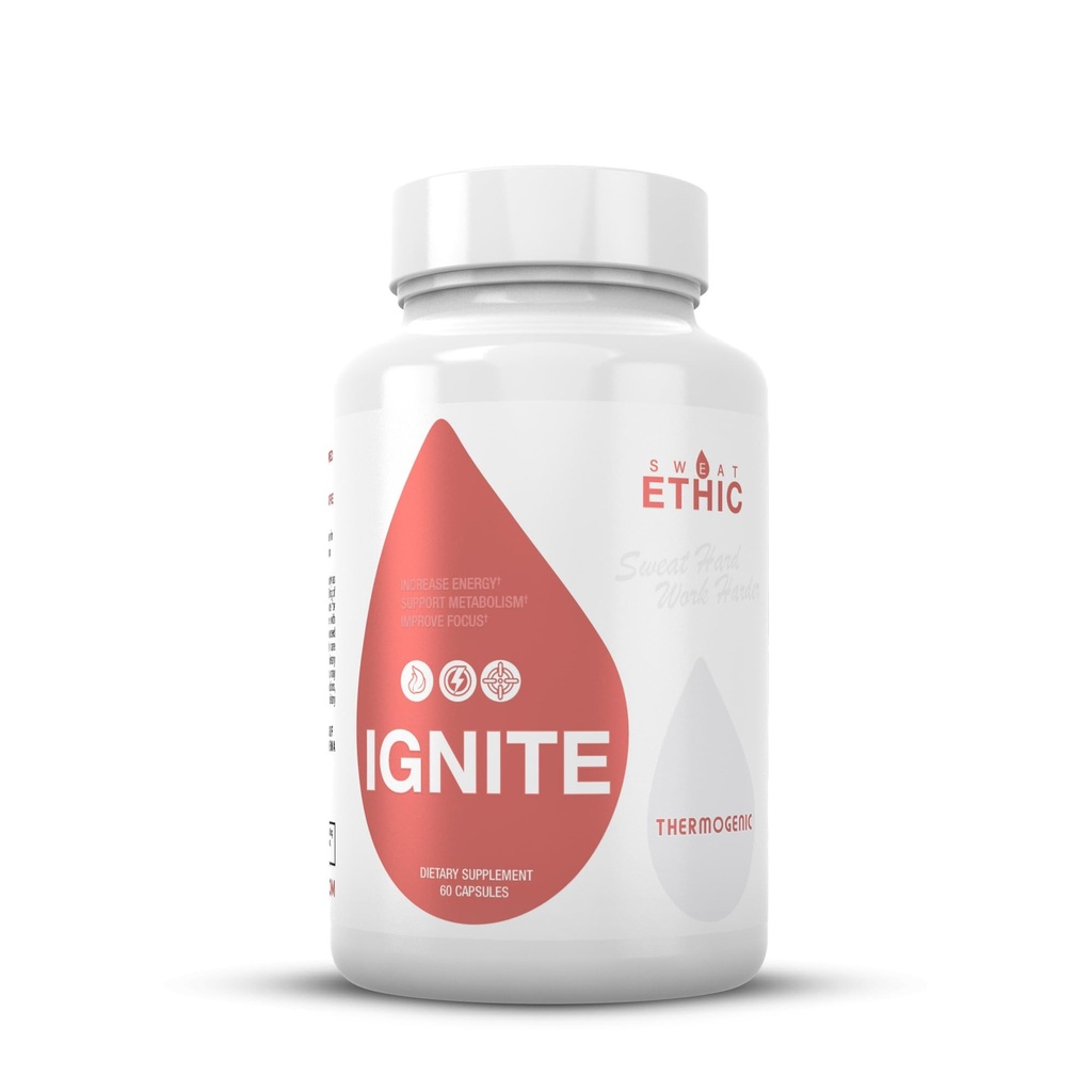 Sweat Ethic Ignite, Thermogenic Support Formula mit Advantra Z, Green Tea Extract und Yohimbe Bark, Daily Energy, Focus Support für aktive Lebensstile, Easy-to-Take Kapseln für Männer und Frauen, 60 Ct