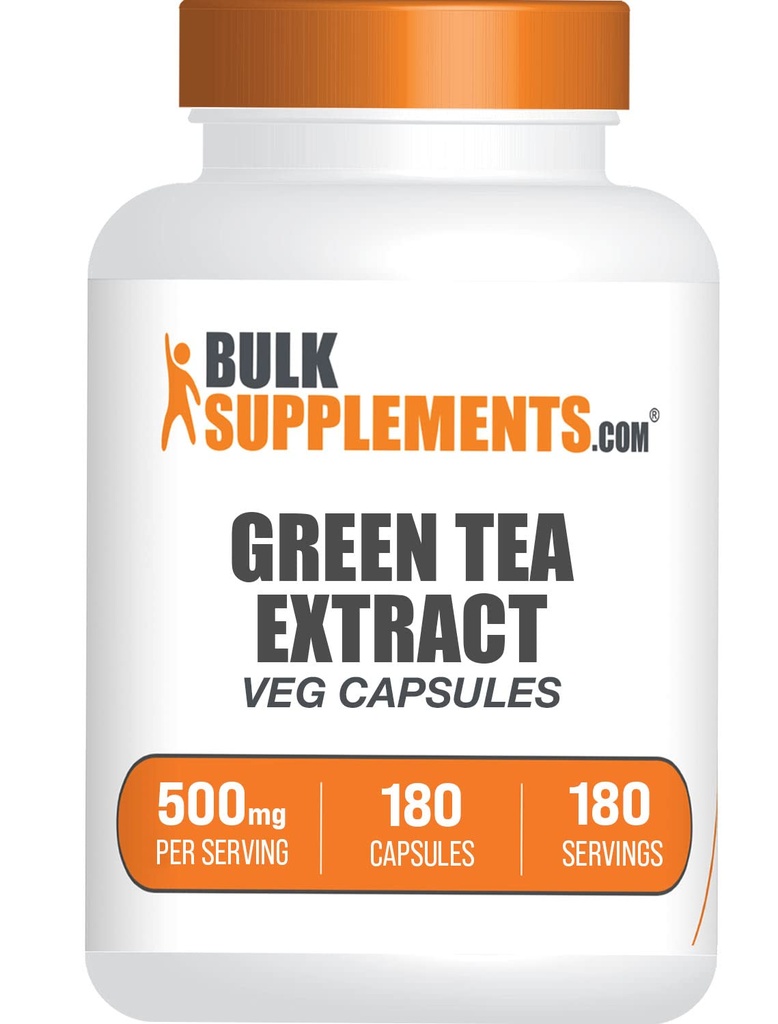 BulkSupplements.com Capsules d'extrait de thé vert - supplément de thé vert, extrait de thé vert 500mg, pilules de thé vert - végétalien et sans gluten, 1 Capsule par portion, 180 Capsules de légumes (paquet de 1)