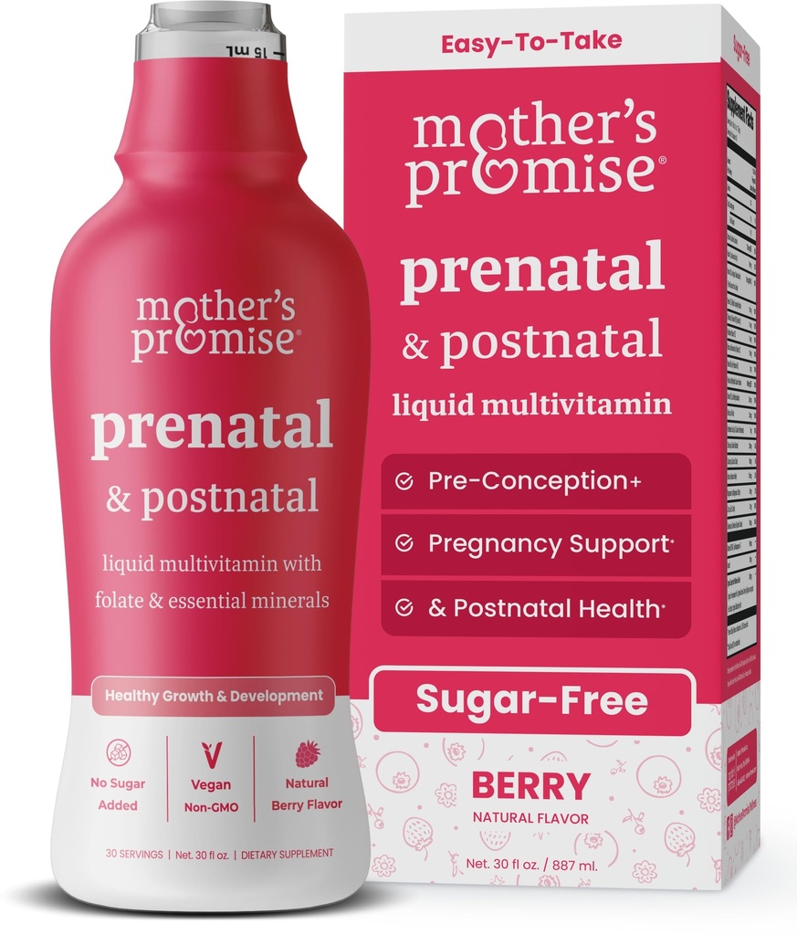 Mutter's Promise Prenatal & Postnatal Multivitamin für Frauen | Sugar Free Liquid Prenatal Vitamine für Frauen mit Folat, Choline & Organic Fruits for Preconception, Schwangerschaft & Pflege | Vegan