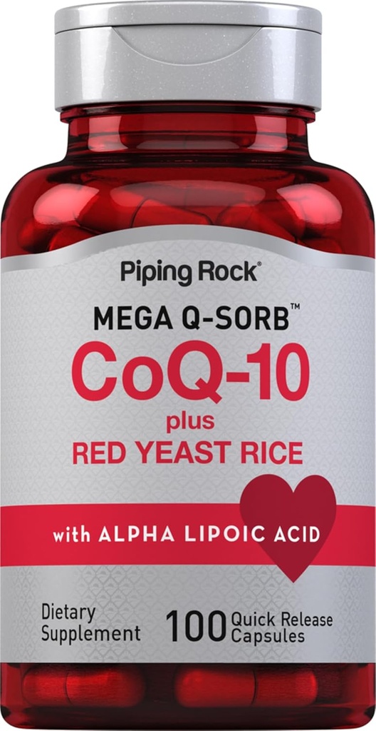 Piping Rock CoQ10 mit Red Yeast Rice | 100 Kapseln | mit Alpha Lipoic Acid | Non-GMO, Glutenfreie Ergänzung