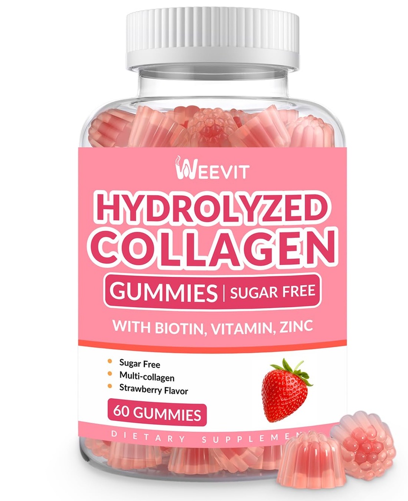 Kollagengummis für Frauen, hydrolysierte Collagen Peptide Gummis mit Biotin, Collagen ergänzt Gummy mit Vitamin B12, C, D, Zink für Haarhaut Nagel
