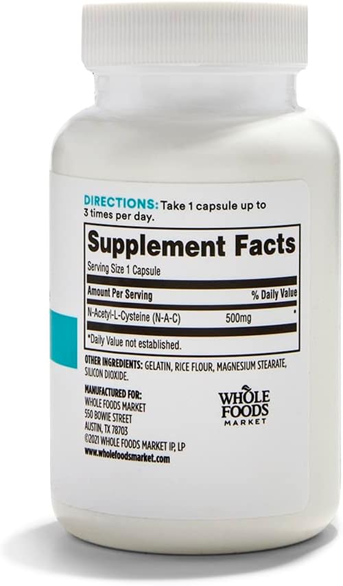 365 par le marché des aliments entiers, N-acétyl L-Cysteine 500 MG, 100 Nombre (paquet de 2)