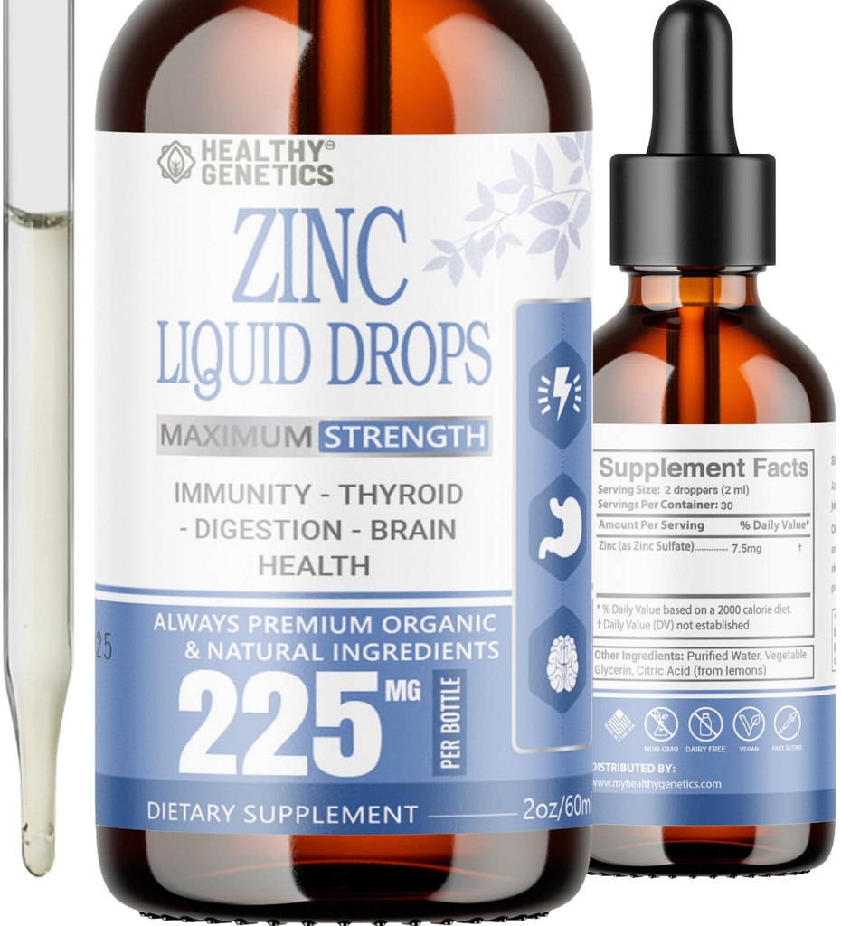 Flüssige Zink Tropfen für Kinder, Männer und Frauen | Organic Ionic Zinksulfat | Immunität, Stimmung, Gehirn Schilddrüse | 30 Tage Versorgung| 2 Oz