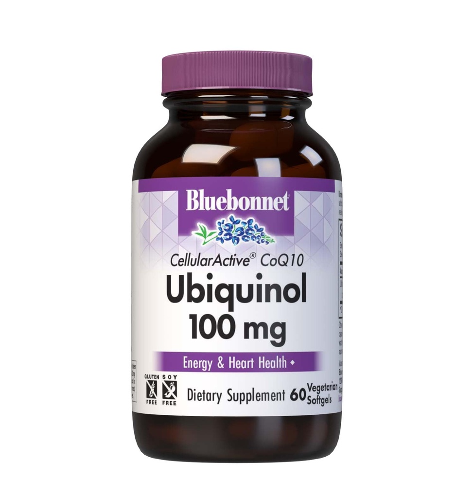 Bluebonnet Cellular Active CoQ10 Ubiquinol 100mg Leistungsstarke Antioxidante Energie &amp; Herz-Gesundheits-Ergänzung für Damen - Hohe Absorption Kaneka - Non-GMO Soy-Free - 60 Vegetarische Softgel