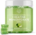 FIOR Creatine Gummy - Best Creatine Monohydrate Kaubar, 60 Count, Workout & Protein Supplement, Kognitive Enhancement, Sour Green Apple Flavor, 30 Portionen