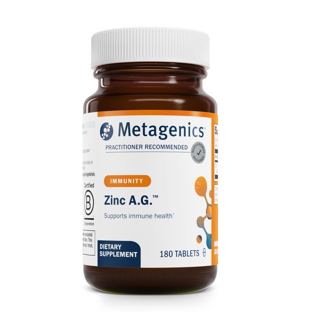 Metagenics Zinc A.G. - Highly Absorbable Zinc with Arginine & Glycine Chelates - Supports Immune Function, Bone Health, Skin & Energy Metabolism - Non-GMO & Gluten-Free - 180 Tablets