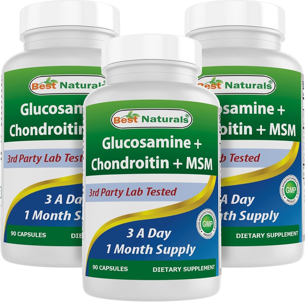 Meilleurs suppléments naturels, glucosamine Chondroïtine MSM, 2600 mg par portion, 90 capsules (90 Nombre (paquet de 3))