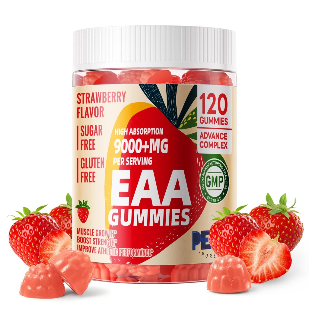 Tiere Reinste EAA-Gummien 120 Gummie (Strawberry), essentielle Aminosäuren - Alle 9 Essential Aminos (EAA) und alle verzweigtkettigen Aminos (BCAAs), Non-GMO, Glutenfrei, Vegetarisch Freundlich