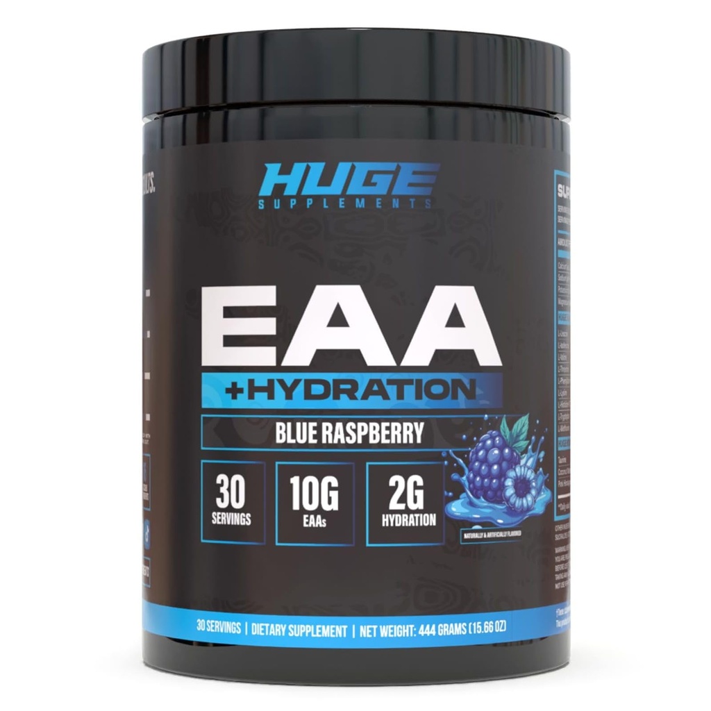 Riesige EAA + Hydration, essentielle Aminosäuren Pulver, EAAs & BCAAs, Intra & Post Workout-Recovery-Pulver, Muskelwachstum, Erholung & Performance, 10g EAAs & Elektrolyte, 30 Portionen (Blauer Himbeer)