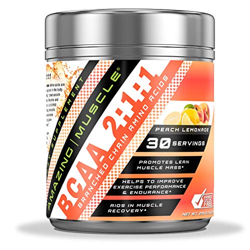 Erstaunliche Muskel BCAA 2:1 Verzweigte Aminoketten Säure Ergänzung | 6000 Mg pro Servieren | Peach Lemonade Flavor | 30 Servietten