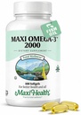 Maxi Health Omega 3 Huile de poisson 2000mg – Huile de poisson Omega 3 Suppléments sans arrière-goût de poisson – triple force EPA DHA – supplément Kosher Omega3 pour aider à soutenir le bien-être général (100 Softgels)