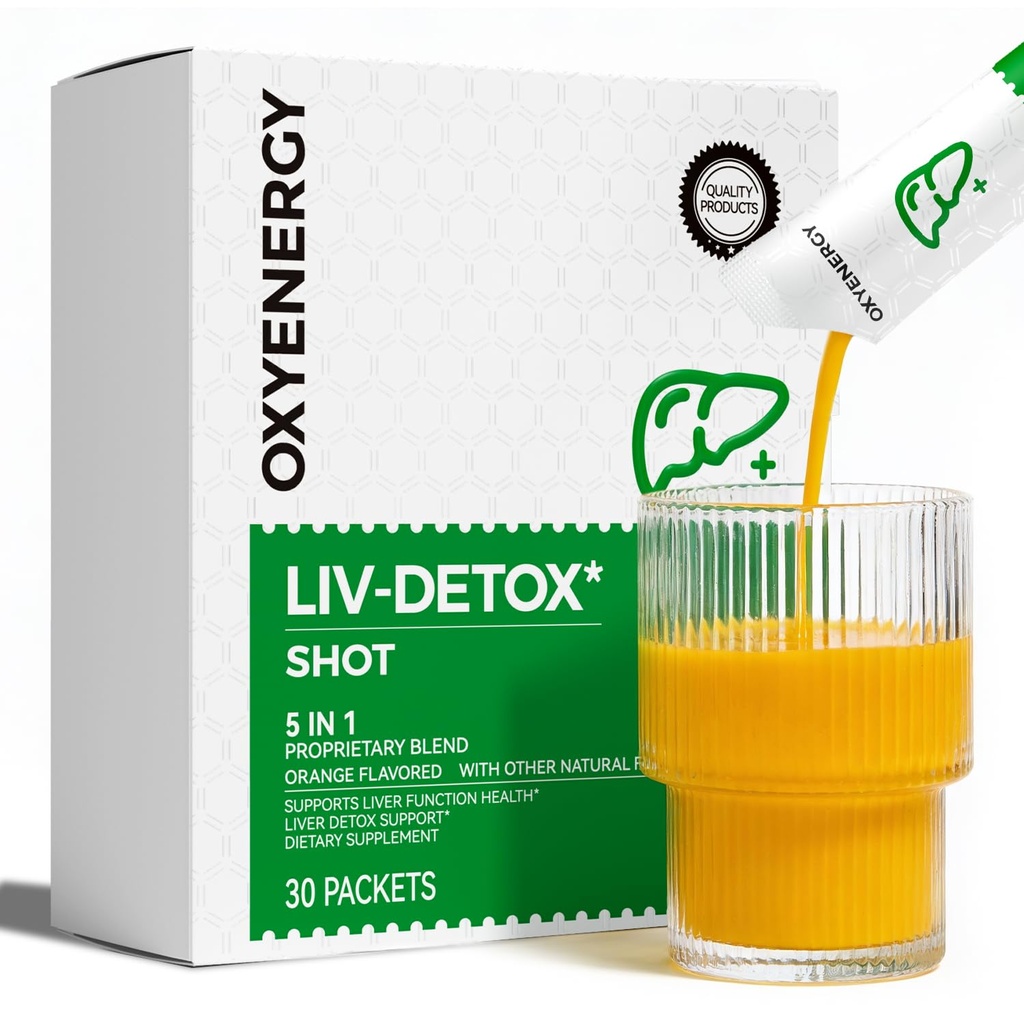 OxyEnergy Nettoyez le foie Détox & Réparation, supplément de détox du foie de chardon de lait biologique avec curcuma, giner, dandelion, soutien foie santé & digestion, non-OGM, végétarien, sans gluten, 30 paquets