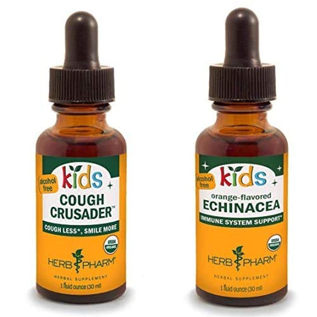 Kräuter Pharm Kids Certified-Organic Alcohol-Free Cough Crusader flüssige Kräuterformel, 1 Unze & Kinder Certified-Organic Alcohol-Free Echinacea Glycerite Liquid Extract, 1 Unze