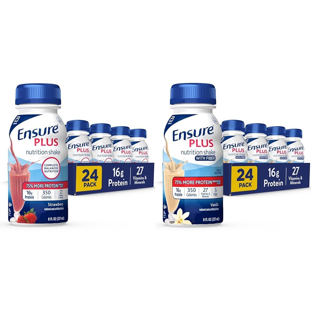 Vergewissern Sie sich Plus Nutrition Shake mit 16 Gramm Protein & Ensure Plus Liquid Nutrition Shake mit Fiber, 16 Gramm Protein, Vanilla, 8 Fl Oz Bottle (Pack von 24)