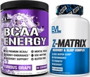 Evluution ZMatrix Supplément de Magnésium et Zinc après l'entraînement (60 portions) Plus la reconstitution BCAAs Amino Acides Poudre pour l'entraînement pré et post (Grape, 30 portions)