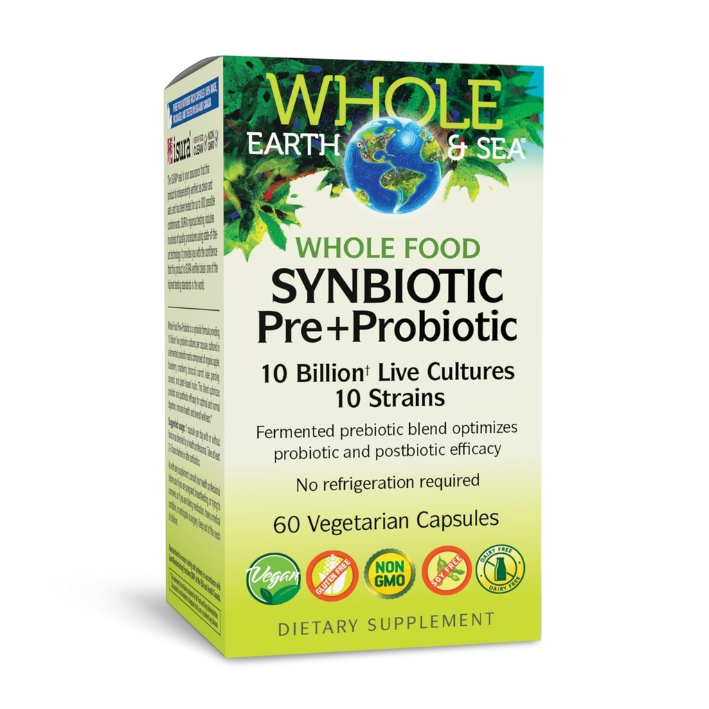 Natürliche Faktoren Ganze Lebensmittel-Synbiotische Pre+Probiotische 10 Billion - Bio-Bogen- und Verdauungsergänzungsmittel - Non-GMO, Gluten-Free & Dairy-Free - 60 vegetarische Kapseln (60 Portionen)