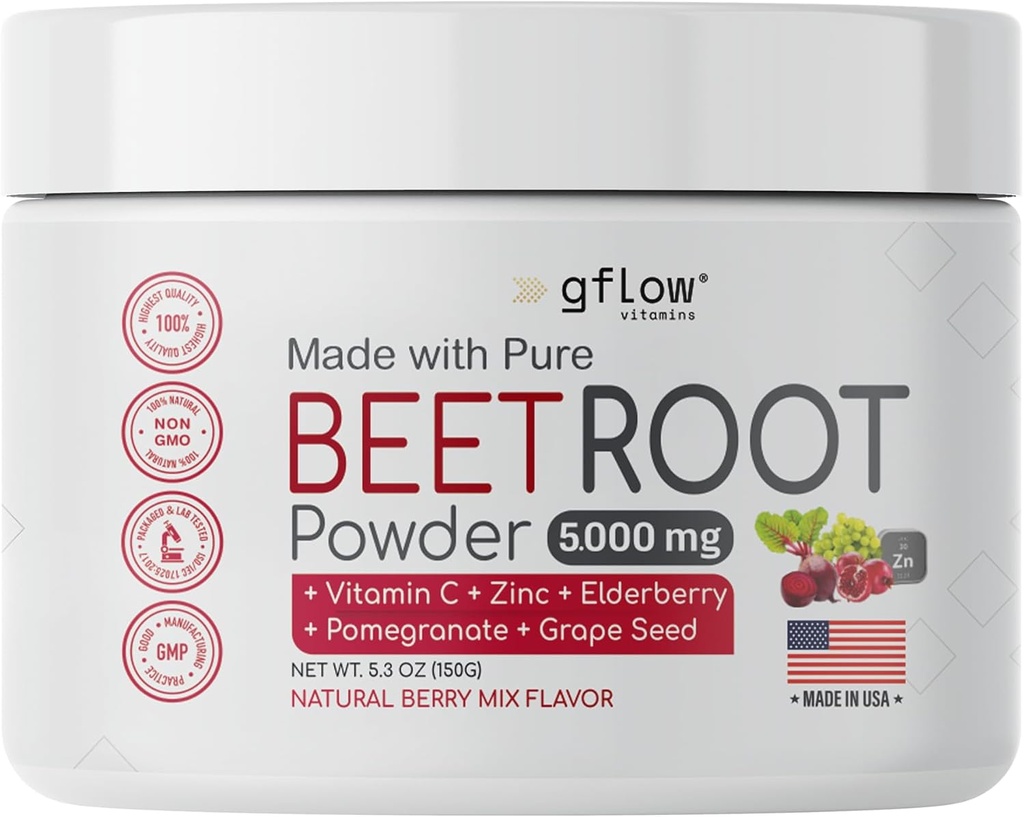 Beet Root Powder - Nitric Oxid Boost and Heart Health - Non-GMO Superfood Supplement - Natürliche Berry Mix Flavor, 30 Servierungen