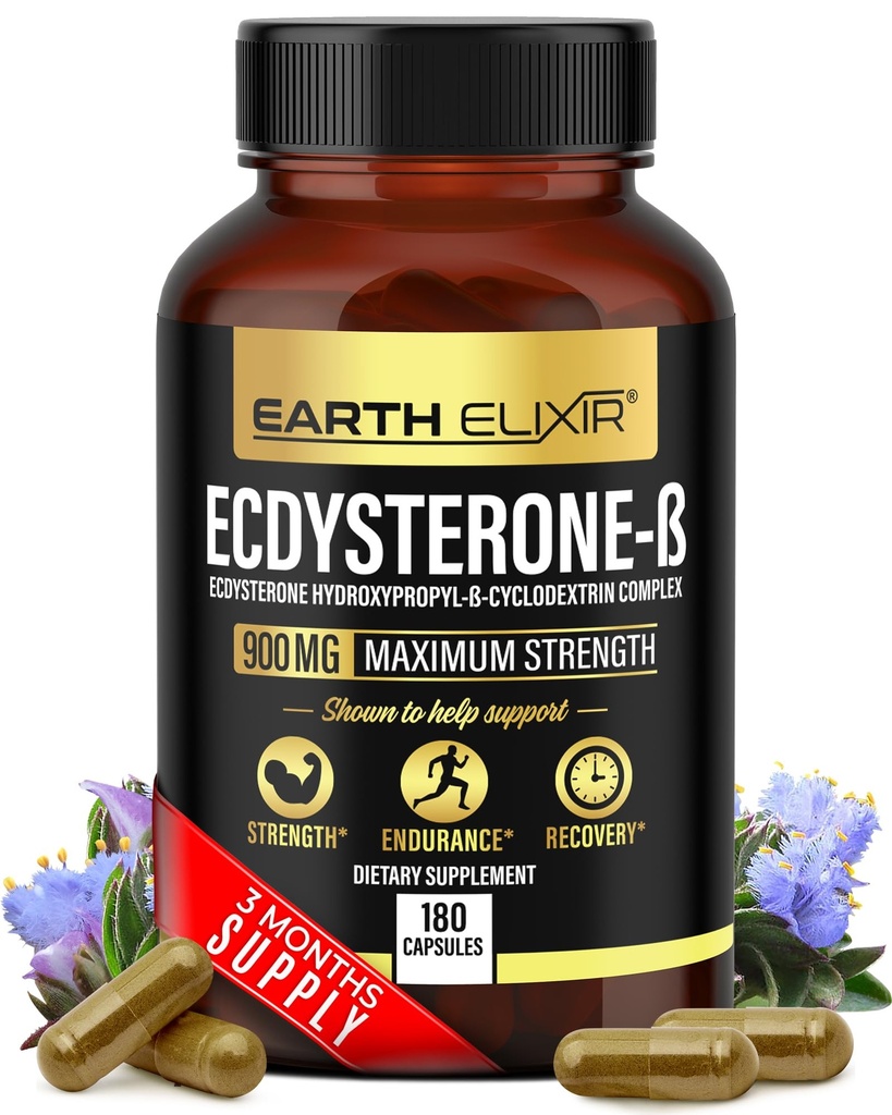 Suppléments à l'ecdystérone de la Terre 900mg (180capsules) – Fabriqués aux États-Unis - Suppléments à la construction musculaire pour les hommes w/ 95% Beta Ecdystérone w/Hydroxypropyl-β-Cyclodextrine pour une biodisponibilité accrue