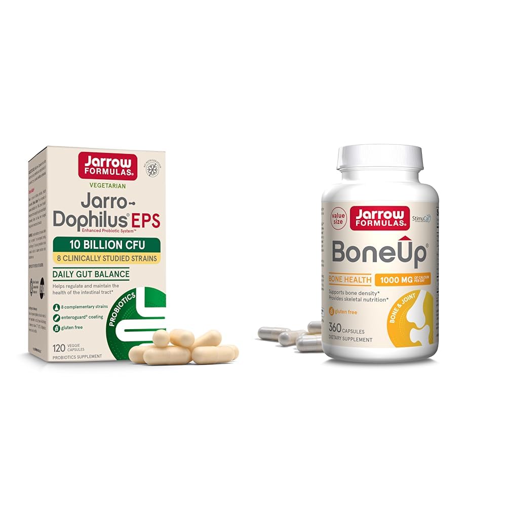 Formules de Jarrow Probiotiques et supplément de soutien aux os avec Jarro-Dophilus EPS 10 milliards CFU et BoneUp avec vitamine D3, K2 et calcium