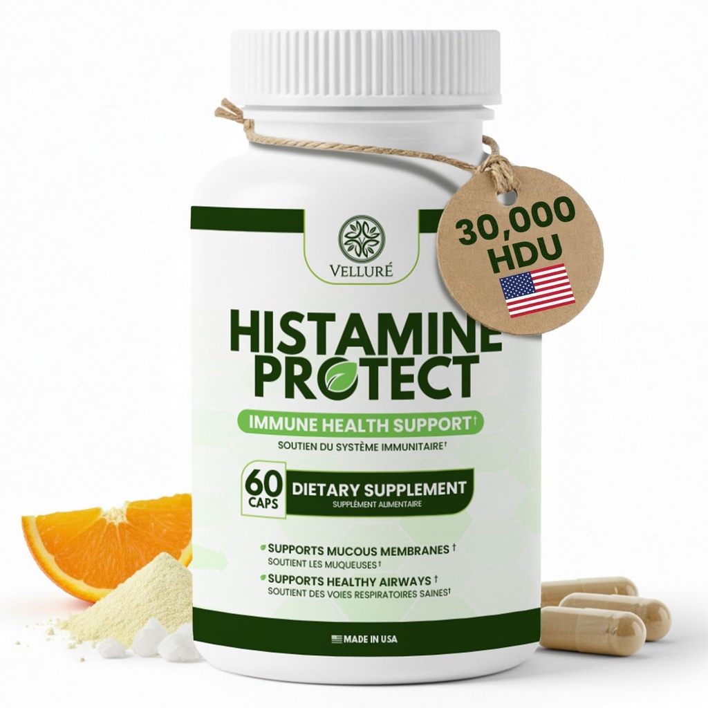 DAO Enzyme Supplement Histamin Blocker, 30.000 HDU Diamin Oxidase für Histamin Intoleranz & Fermented Foods, Gut & Digestive Unterstützung mit Quercetin, Magnesium & Vitamin C, 60 Kapseln