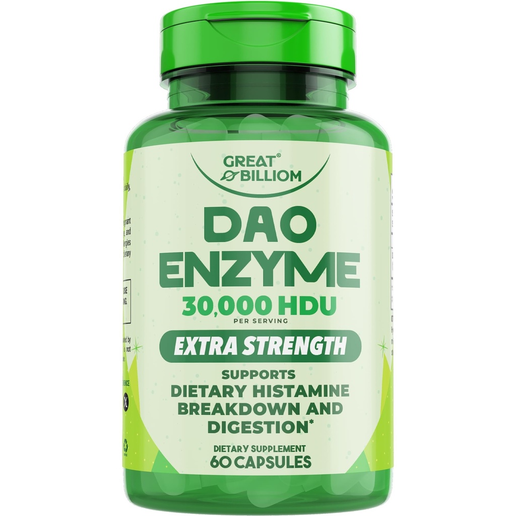 DAO Enzyme (Diamine Oxidase) - Verdauungsenzyme für Frauen und Männer - 30.000 HDU - Gut Health Supplements - Verdauungs-Gesundheit Histamin-Unterstützung - Enzyme für Verdauung - 60 Kapseln