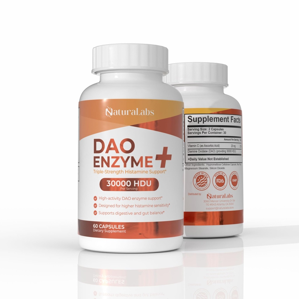 DAO Enzyme + Histamin Blocker - Triple-Strength 30.000 HDU Formel - DAO Enzyme Supplements mit Vitamin C - Histamin Intolerance Digestive Support - 60 Kapseln