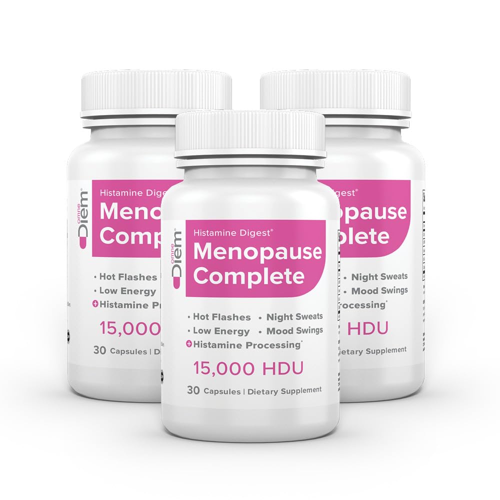 Omne Diem Menopause Complete DAO Plus Hormone Support Supplement – Diamine Oxidase (DAO) Enzyme + Estro8PN Hops, Citicoline, Flaxseed & Black Cohosh – 30 Capsules (90)