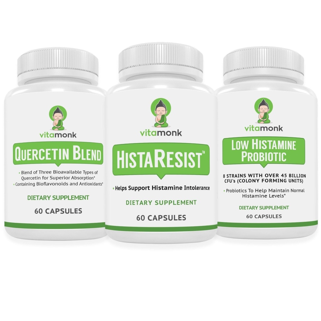 VitaMonk Quercetin, HistaResist & Low Histamine Probiotika - Immun-, Verdauungs- und Antioxidans-Unterstützung - Quercetin 500mg, DAO Enzyme, 45 Billion CFU