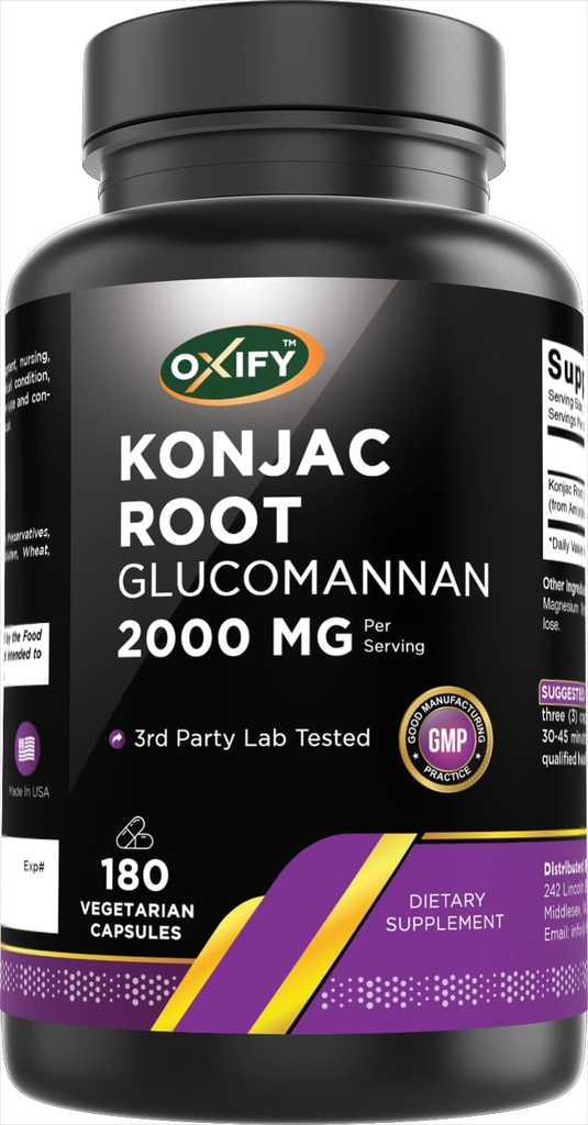Oxify Konjac Racine Glucomannan 2000 mg de 180 Capsules végétariennes