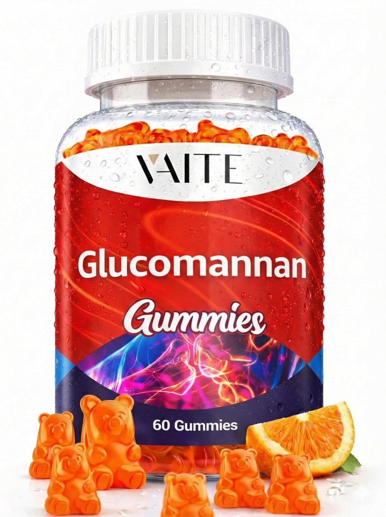 VAITE Glucomannane Gommies 2000mg – Extrait de racine Amorphophalus Konjac – Support de fibre quotidienne à base végétale – Supplément de fibre soluble végétalienne – Sans gluten, sans soja – 60 Gommies – Facile à mâcher