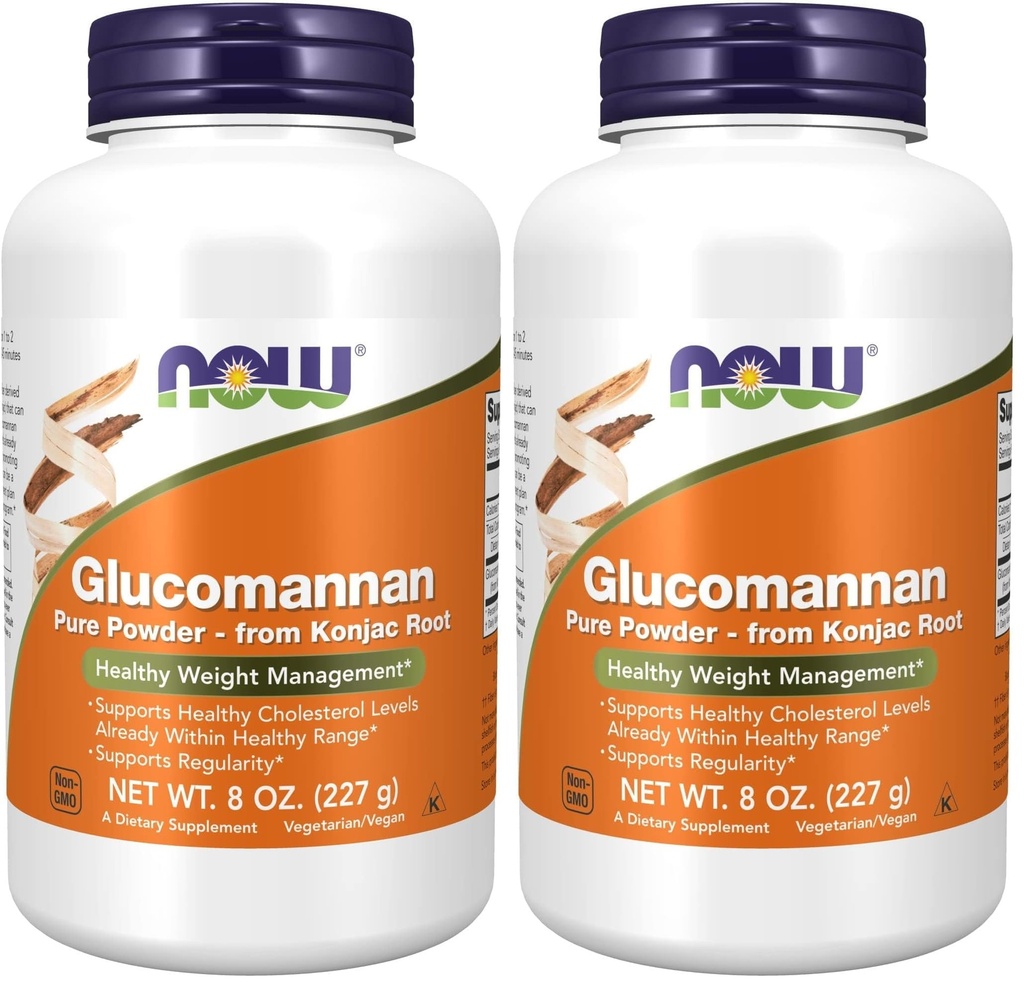 MAINTENANT compléments alimentaires,Glucomannan (Amorphophalus konjac) Poudre pure, soutient la régularité*, la gestion du poids saine*,8 Ounce, (paquet de 2)