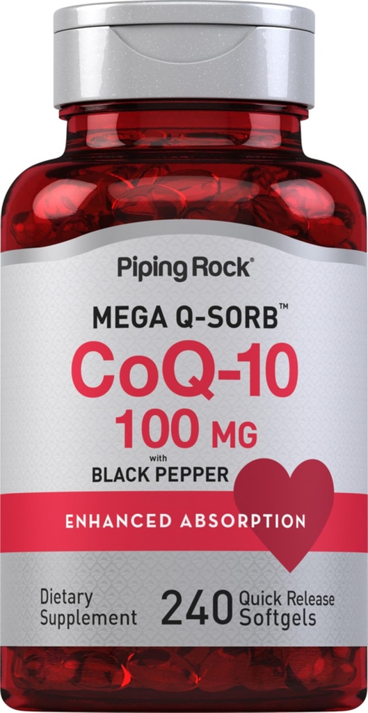 Piping Rock CoQ10 100mg | 240 Softgels | Verbesserte Absorptionsergänzung für Damen und Herren | Non-GMO, Glutenfrei