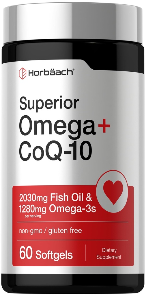 Horbaach Omega mit CoQ-10 | 60 Softgels | 2030mg Fischöl | 1280mg Omega-3s | Non-GMO, Glutenfrei