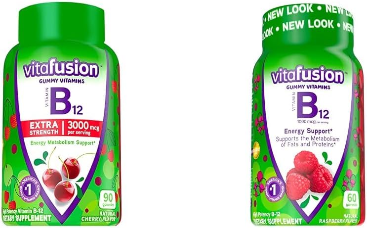 Vitafusion Vitamin B12 Gummy Vitamine für Energie Metabolismus Unterstützung, Kirsche und Raspberry Flavored, Amerikas Nummer 1 Marke, 90 und 60 Zähler