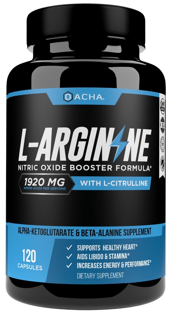 DACHA Premium L Arginine Pillen 1920 MG - 120 VCAPS AAKG Nitric Oxid Precursor, L-Citrulline HCL, Beta Alanine, Essential Amino Acids for Energy, Muskelwachstum, Herzgesundheit, Vascularity & Stamina