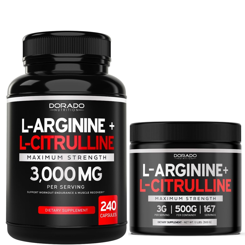 L Arginin L Citrulline (240 Zähler) - Nitric Oxid Pille für Stamina & Endurance und L Arginin L Citrulline Pulver (3g) - Nitric Oxid Booster Powder for Performance & Endurance - Vegan & USA Made
