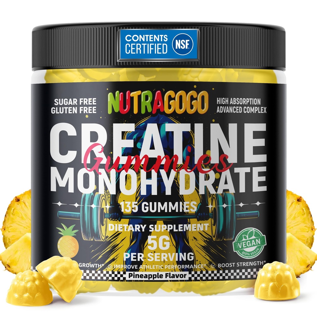 NSF Certified Creatine Gummy - Creatine Monohydrate Gummi für Männer & Frauen-5g Creatine Monohydrate per Servieren - Sugar Free, Vegan, Ananas Elektrolyte Chews, 135 Count