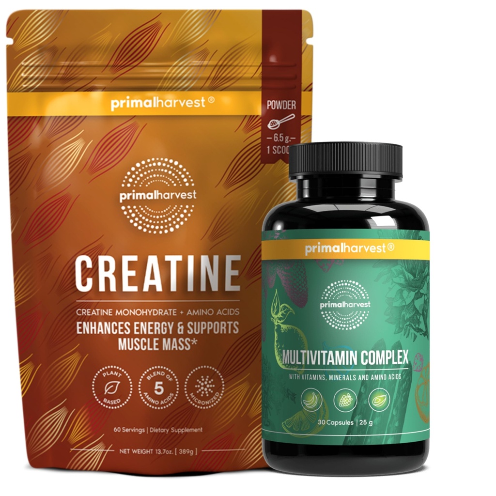 Primal Multivitamine + Primal Creatine Powder Bundle (en poudre) 2-Pack (en poudre) Soutenir la nutrition quotidienne, l'énergie et la force musculaire 30 portions