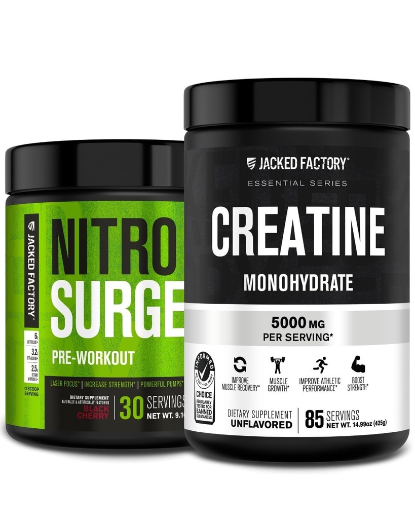 Pré-entraînement à la nitrosurgie Jacked Factory en cerise noire et monohydrate de créatine pour les hommes et les femmes