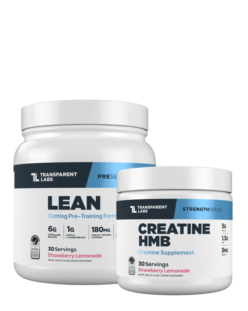 Transparente Labs Lean Pre-Workout (30 Servierungen, Erdbeer-Lemonade) & Kreatin HMB (30 Servierungen, Erdbeer-Lemonade)