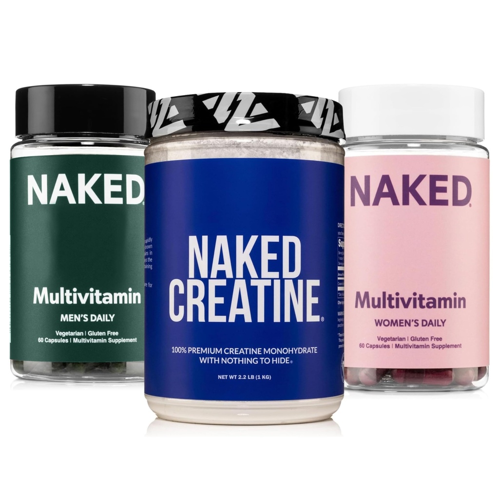 NAKED Creatine + Hommes & Femmes Multivitamine Bundle – Pure 1000g poudre de créatine avec des multis quotidiens pour la santé de la force, Gut & Immune