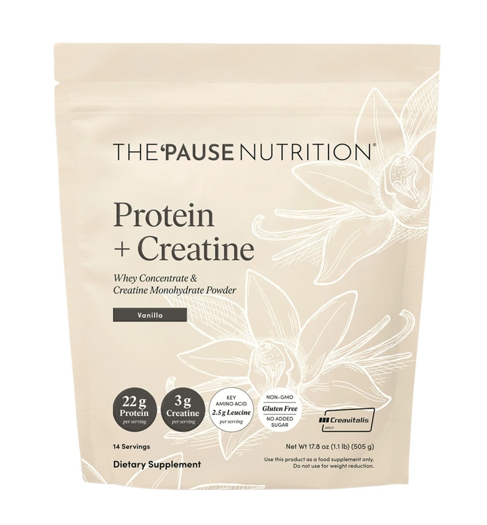 Das 'Pause Life Protein + Creatine, Hergestellt mit Creavitalis Creatine Monohydrate, Whey Protein, & BCAAs für Männer und Frauen, Glutenfrei, Low Sugar, Non GMO, Vanilla Flavor, 14 Servierungen, 17.8 Unze