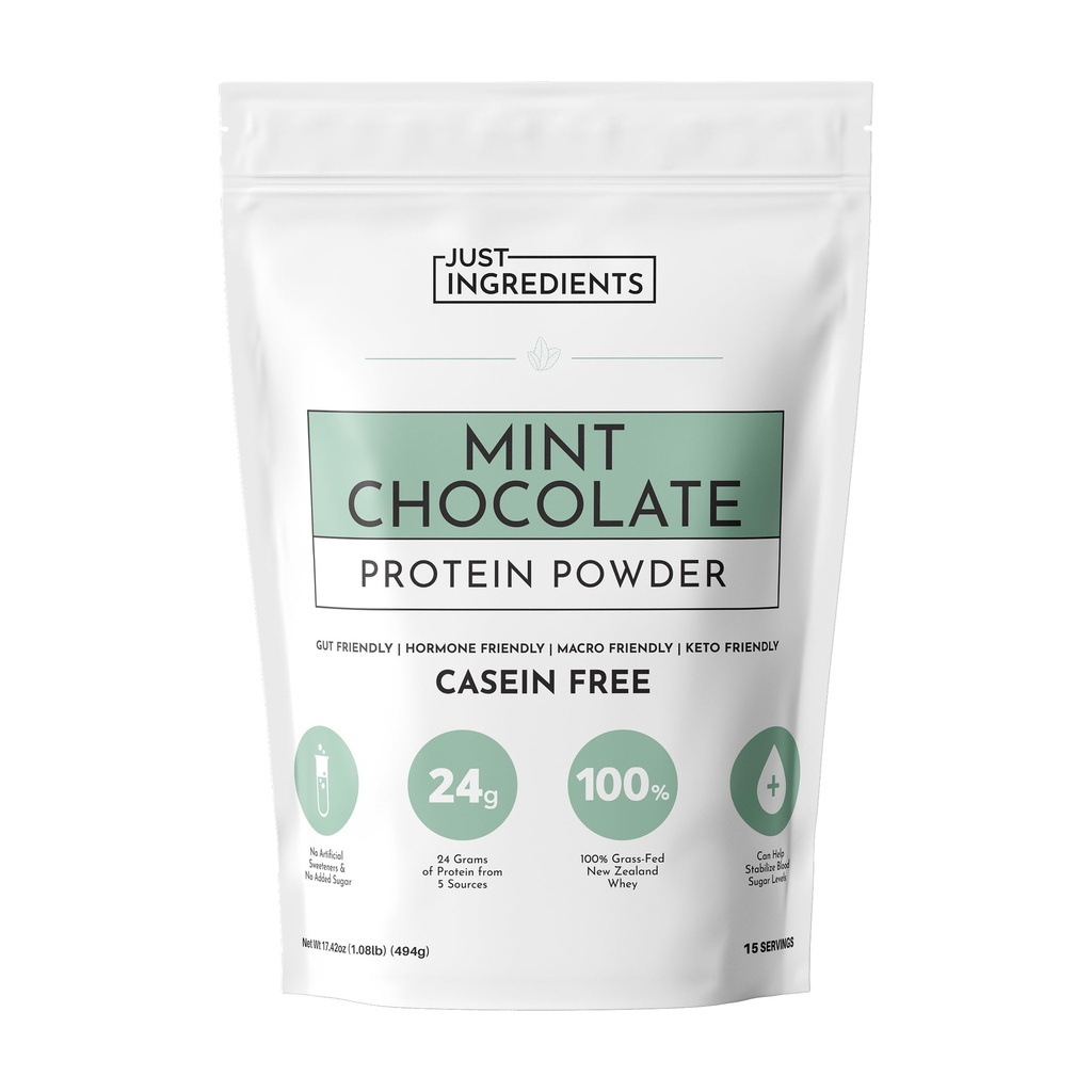 Mint Chocolate Protein Pulver | 15 Servierungen | 24g Gras-Fed Neuseeland Whey + 4 zusätzliche Protein Quellen | Kein Zucker | Natürlich gesüßt | Keine Gums oder Füllstoffe | Casein-freie Mischung
